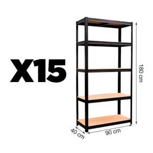 Pack 15 Estantes Negros 180x90x40