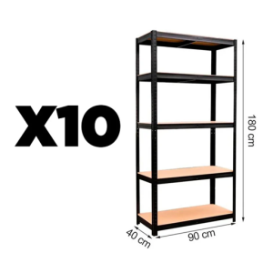 Pack 10 Estantes Negros 180x90x40